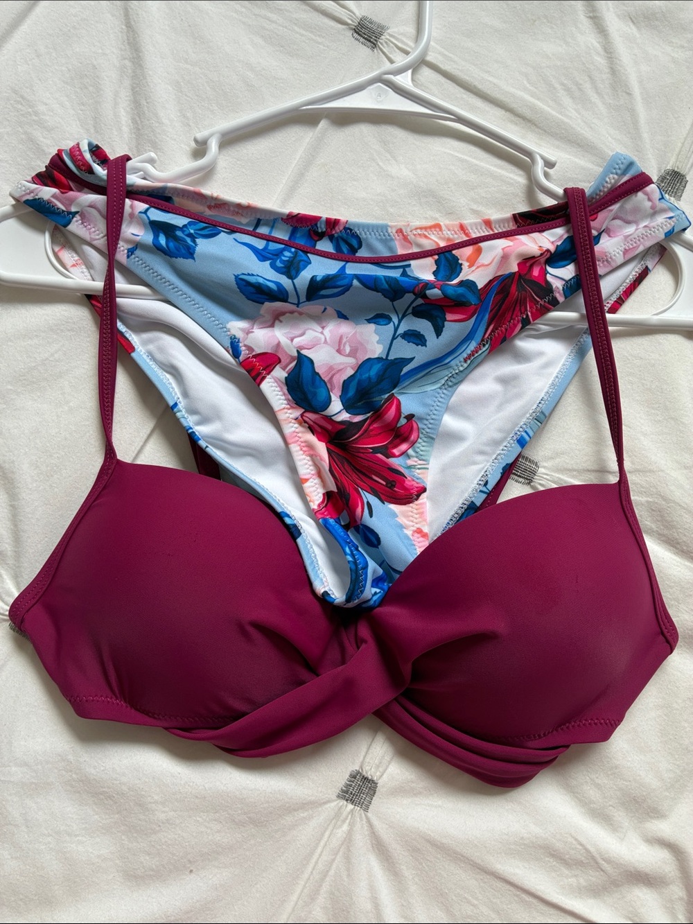 Cupshe Plum Molded Bikini Top & Blue Floral Bottom